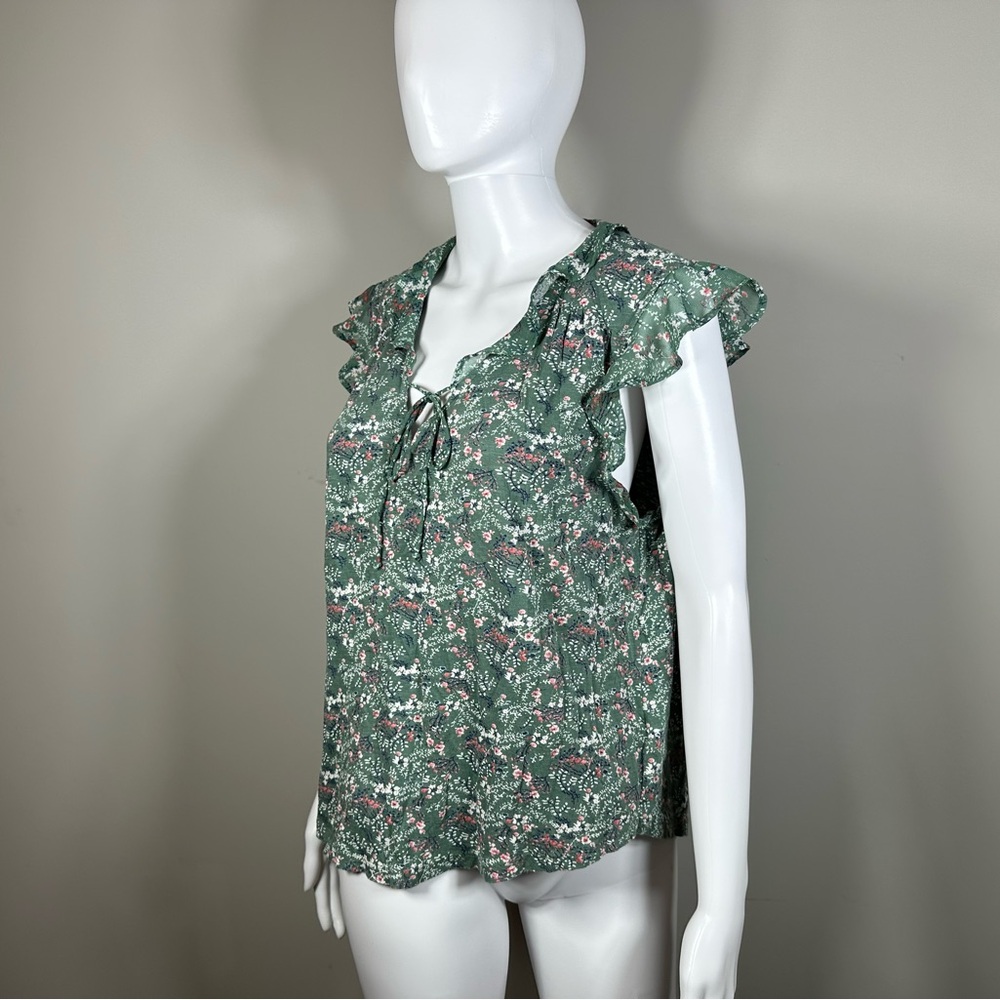 Lucky Brand Ruffle Floral Print Sleeveless Blouse - Picture 3 of 6